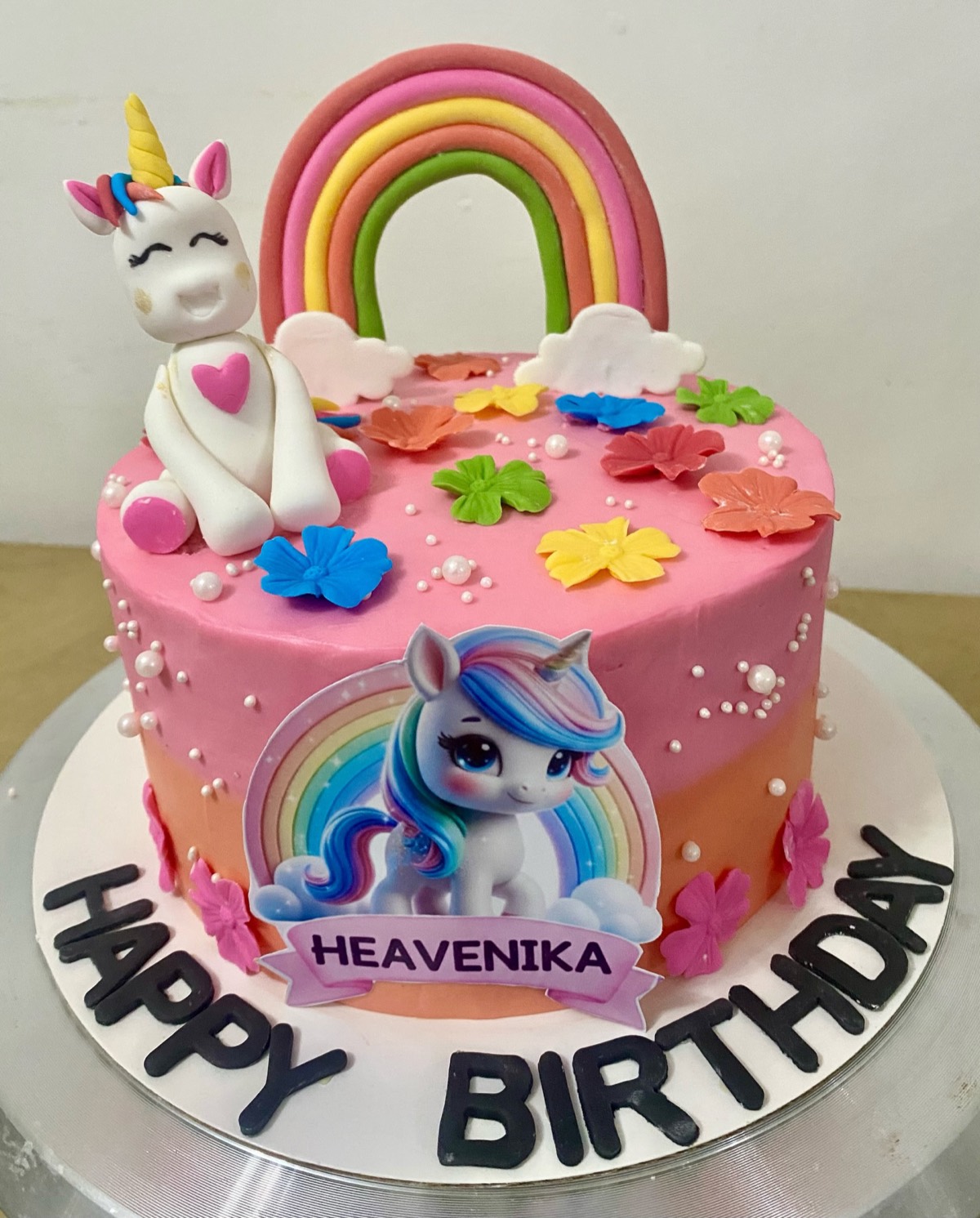 Rainbow unicorn birthday cake